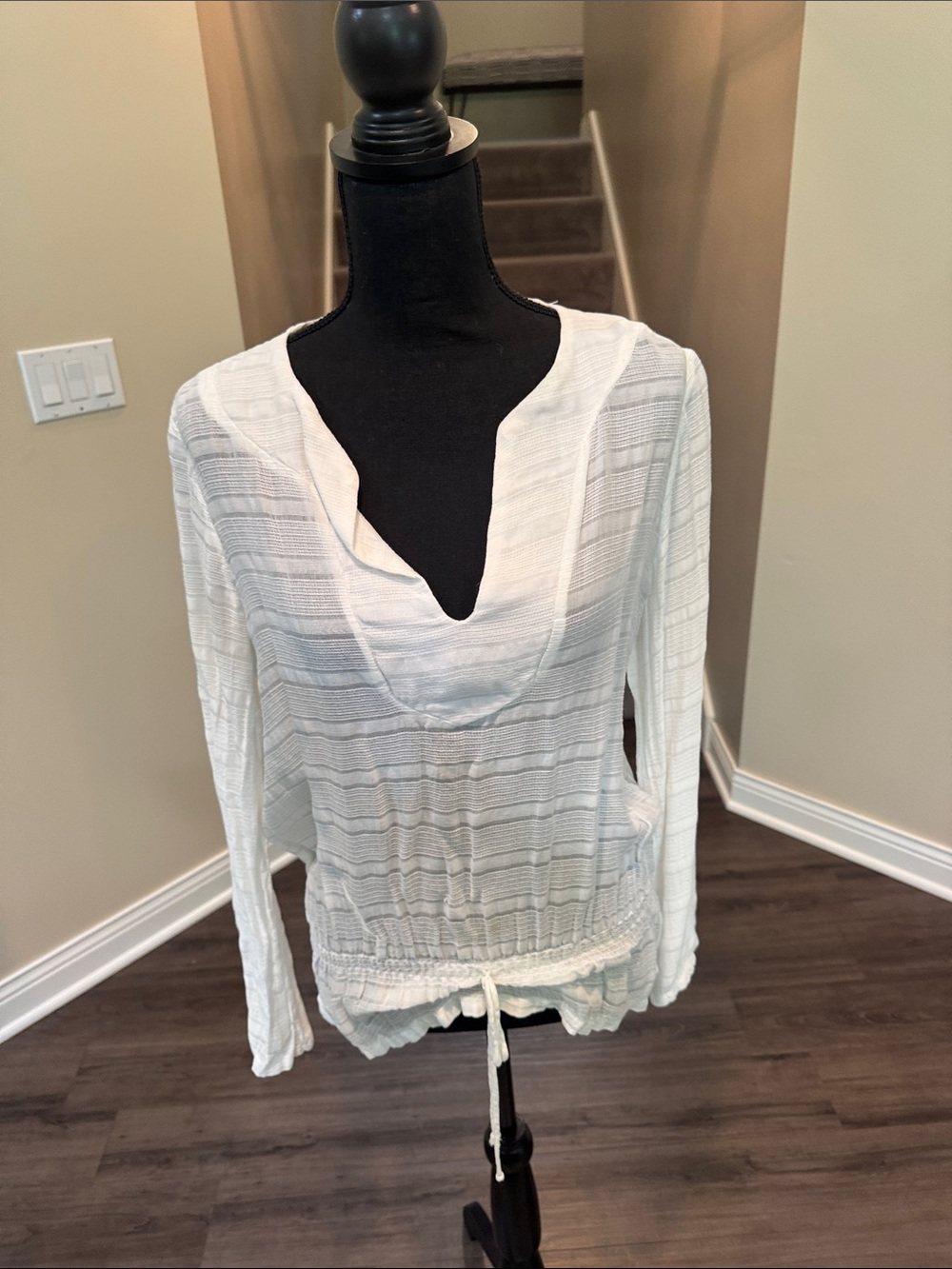 Ella Moss White Long-Sleeve Textured Drawstring Tunic